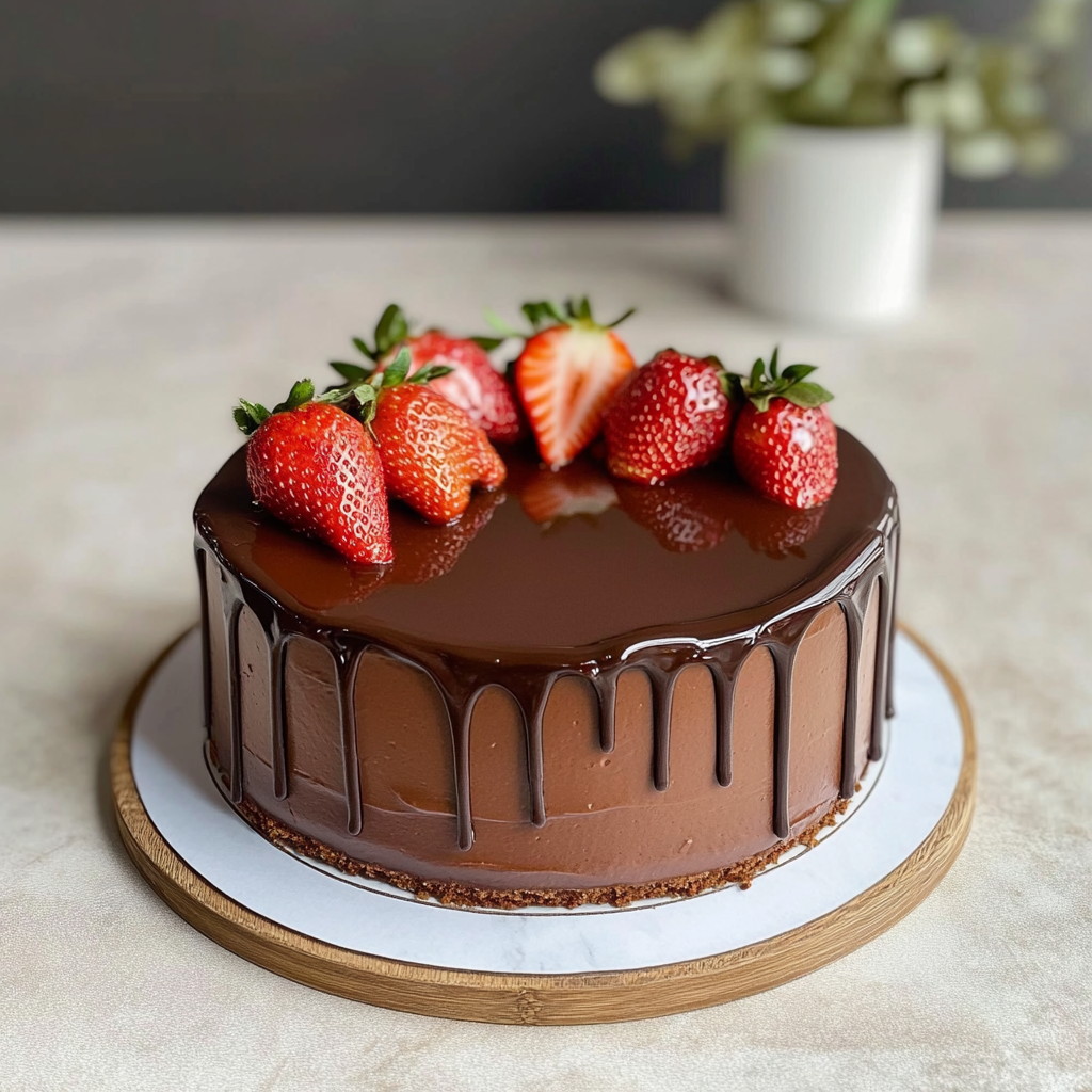 Decadent Chocolate Cake with Strawberries