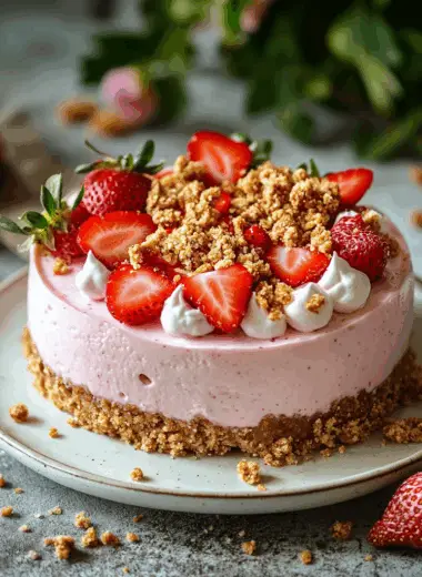Berrylicious strawberry crunch cheesecake on display