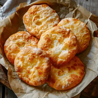 Cloud bread with cottage cheese on baking tray