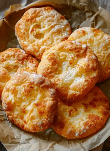 Cloud bread with cottage cheese on baking tray