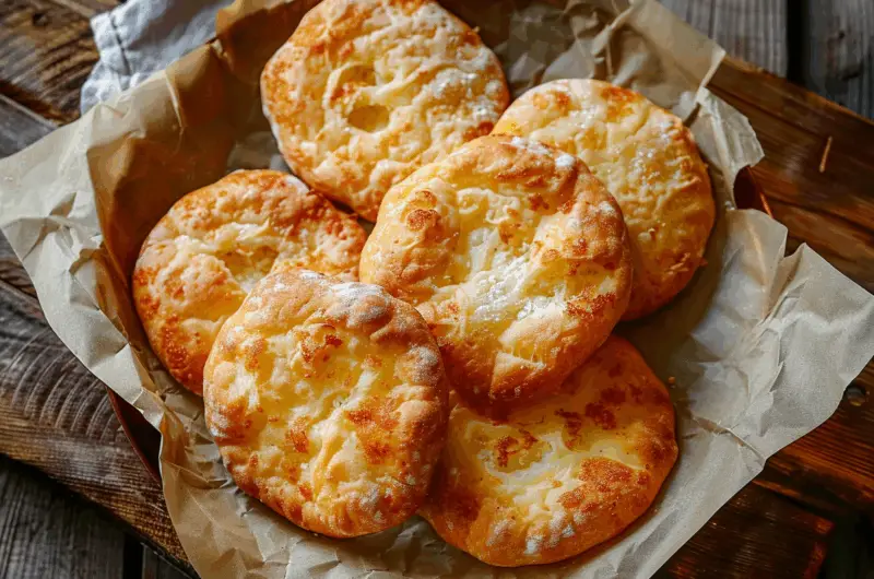 Cloud bread with cottage cheese on baking tray