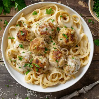 Garlic butter chicken balls with creamy parmesan pasta