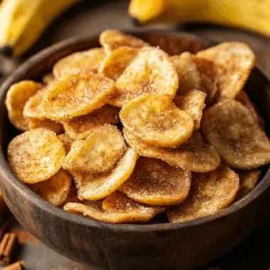cinnamon sugar air fryer banana chips in bowl