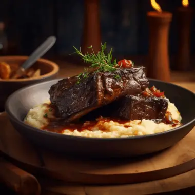 Short Ribs Instant Pot served on mashed potatoes