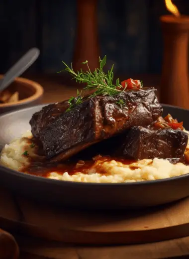 Short Ribs Instant Pot served on mashed potatoes