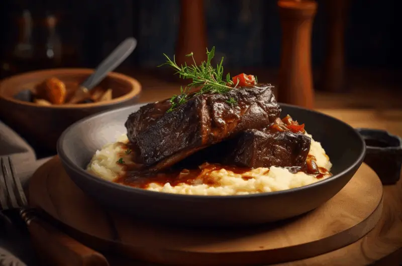 Short Ribs Instant Pot served on mashed potatoes