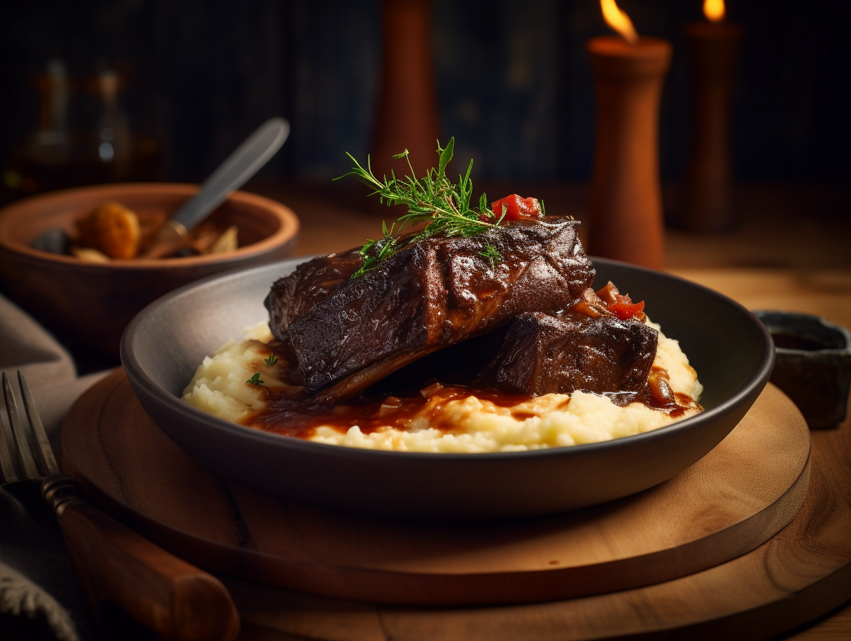 Short Ribs Instant Pot served on mashed potatoes