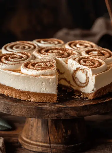 Cinnamon roll honeybun cheesecake with cream cheese frosting