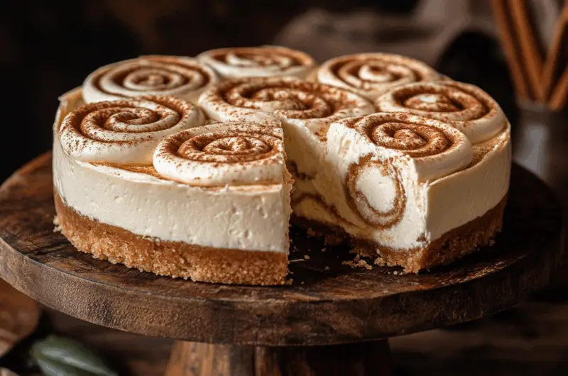 Cinnamon roll honeybun cheesecake with cream cheese frosting