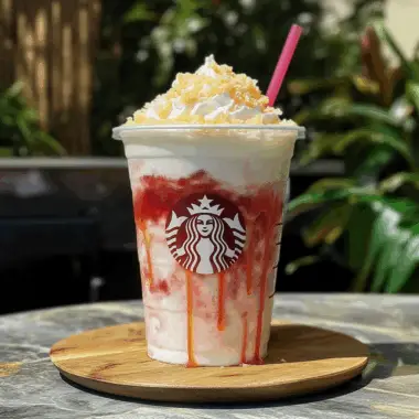Firework Frappuccino recipe in layered red, white, and blue style