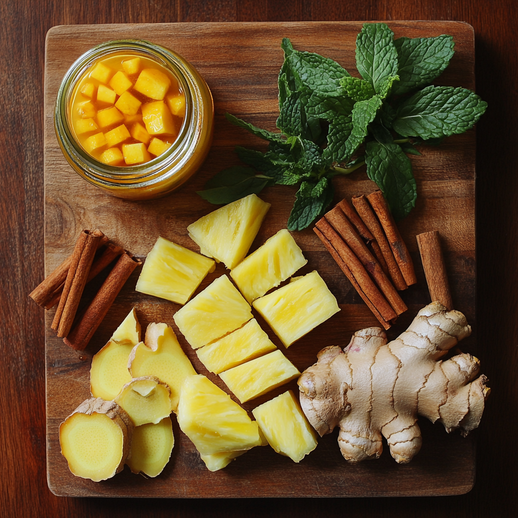 Costa Rican tea ingredients flat lay