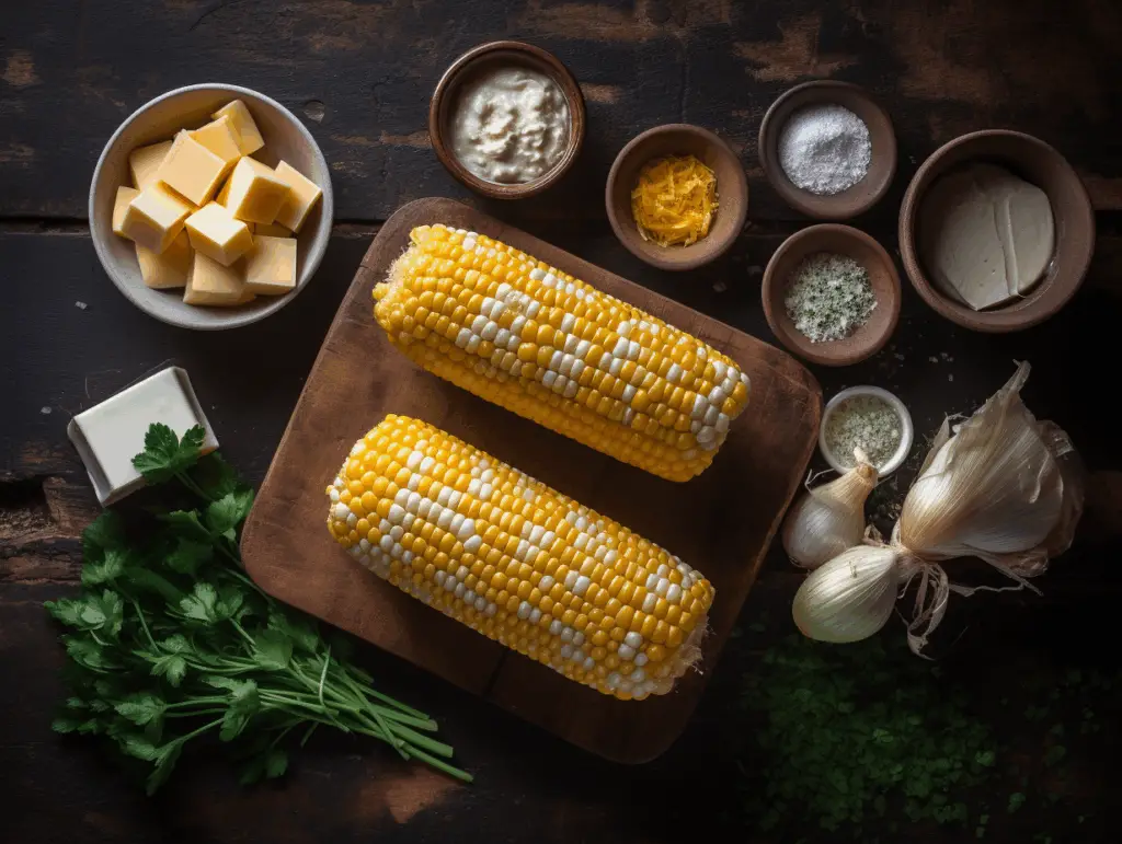 Ingredients for cheesy garlic butter corn on the cob