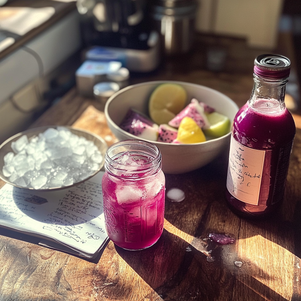 Malibu Barbie drink ingredients flat lay