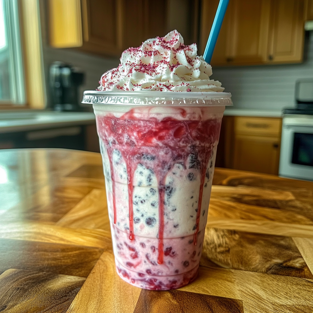 Firework Frappuccinos served outdoors with patriotic decor