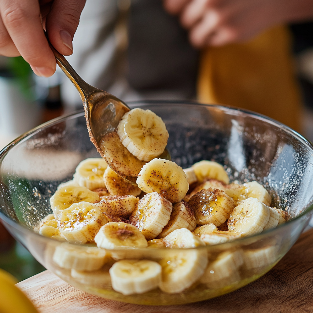 banana slices coated in cinnamon oil for air fryer