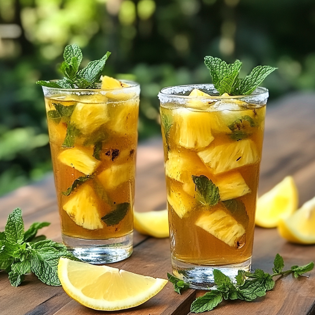 Iced Costa Rican tea with pineapple and mint
