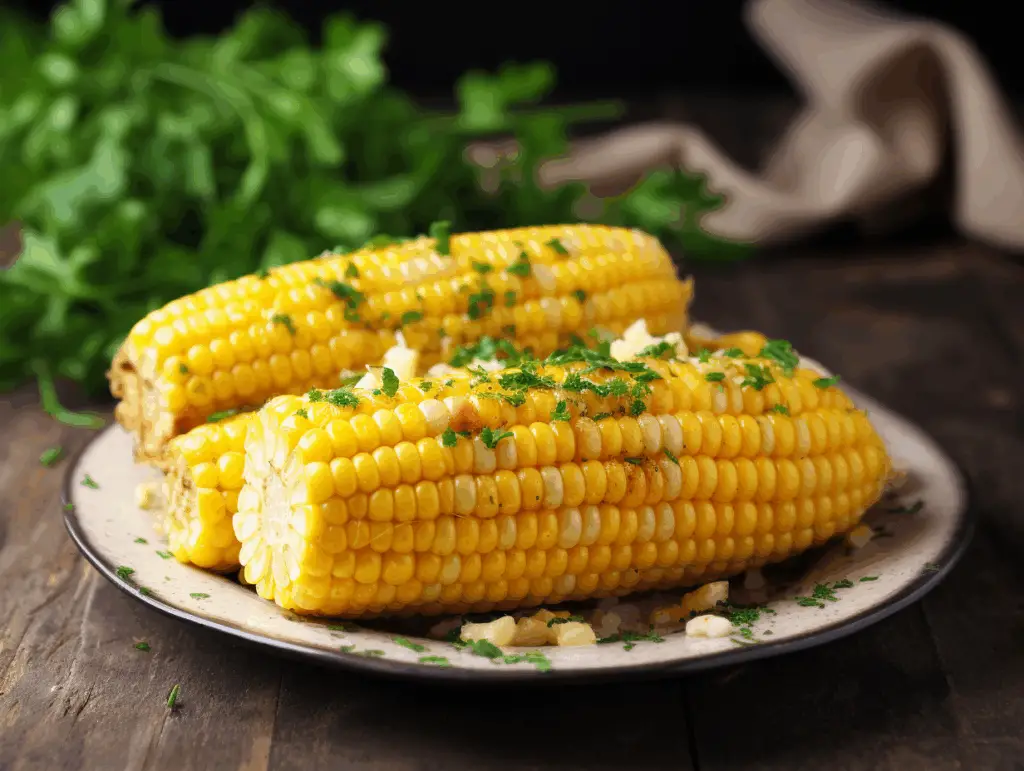 Served cheesy garlic butter corn on the cob