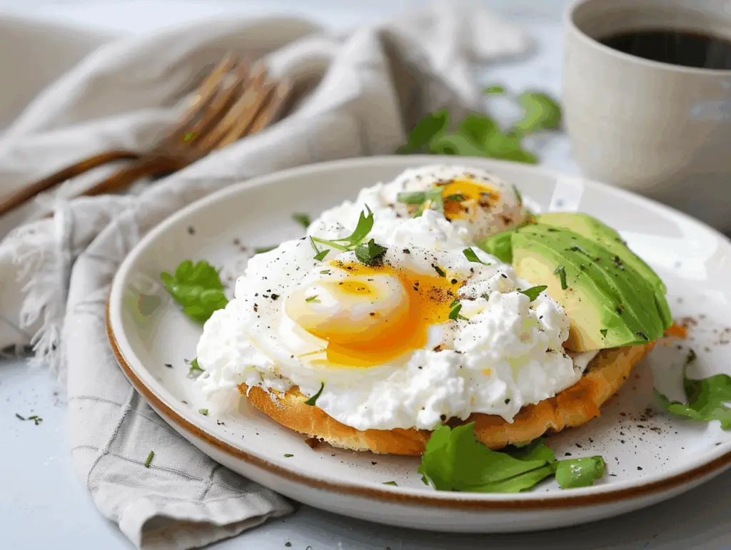  Served cloud bread with cottage cheese and avocado