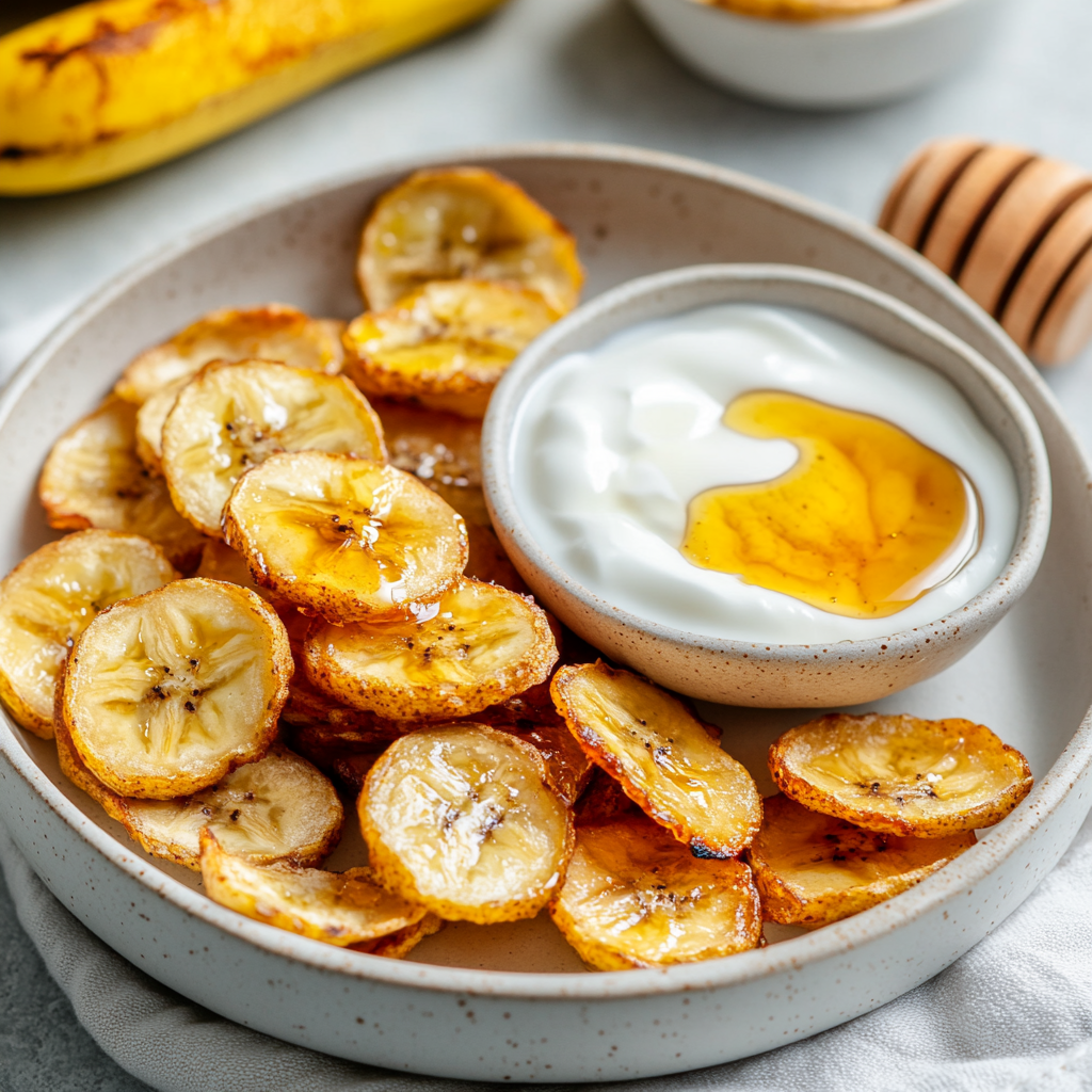 air fryer banana chips served with yogurt