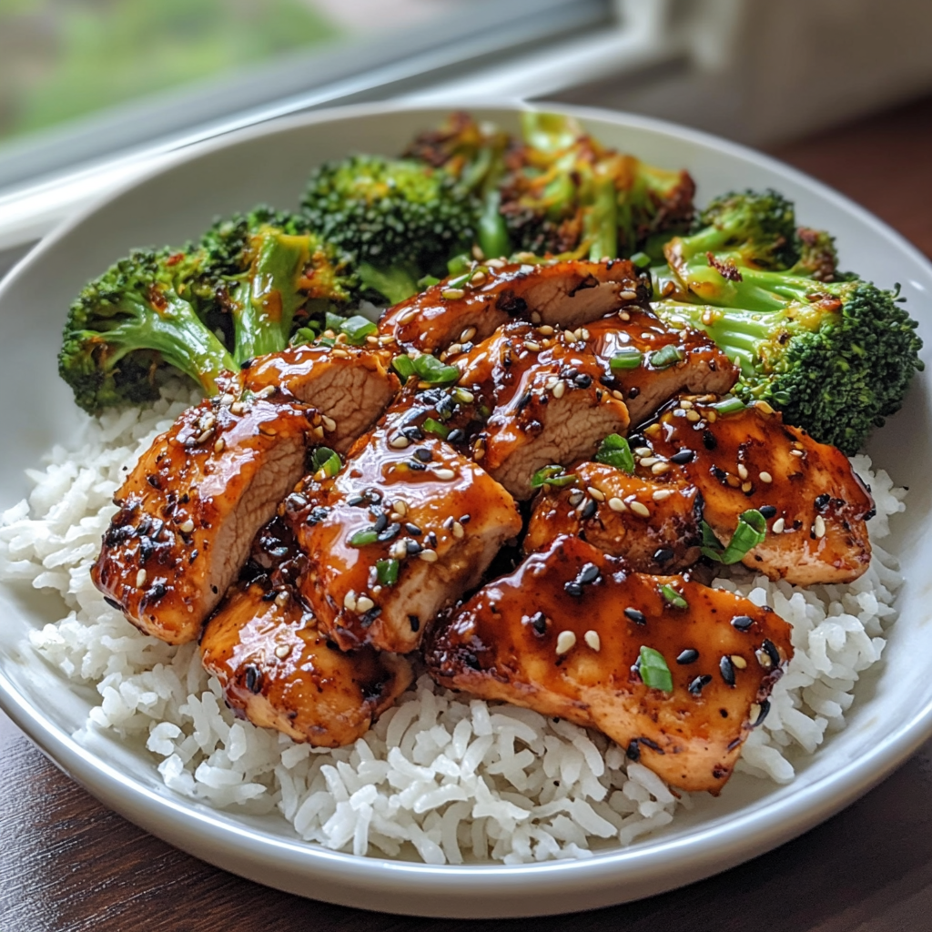 Sweet and spicy honey pepper chicken dinner plate