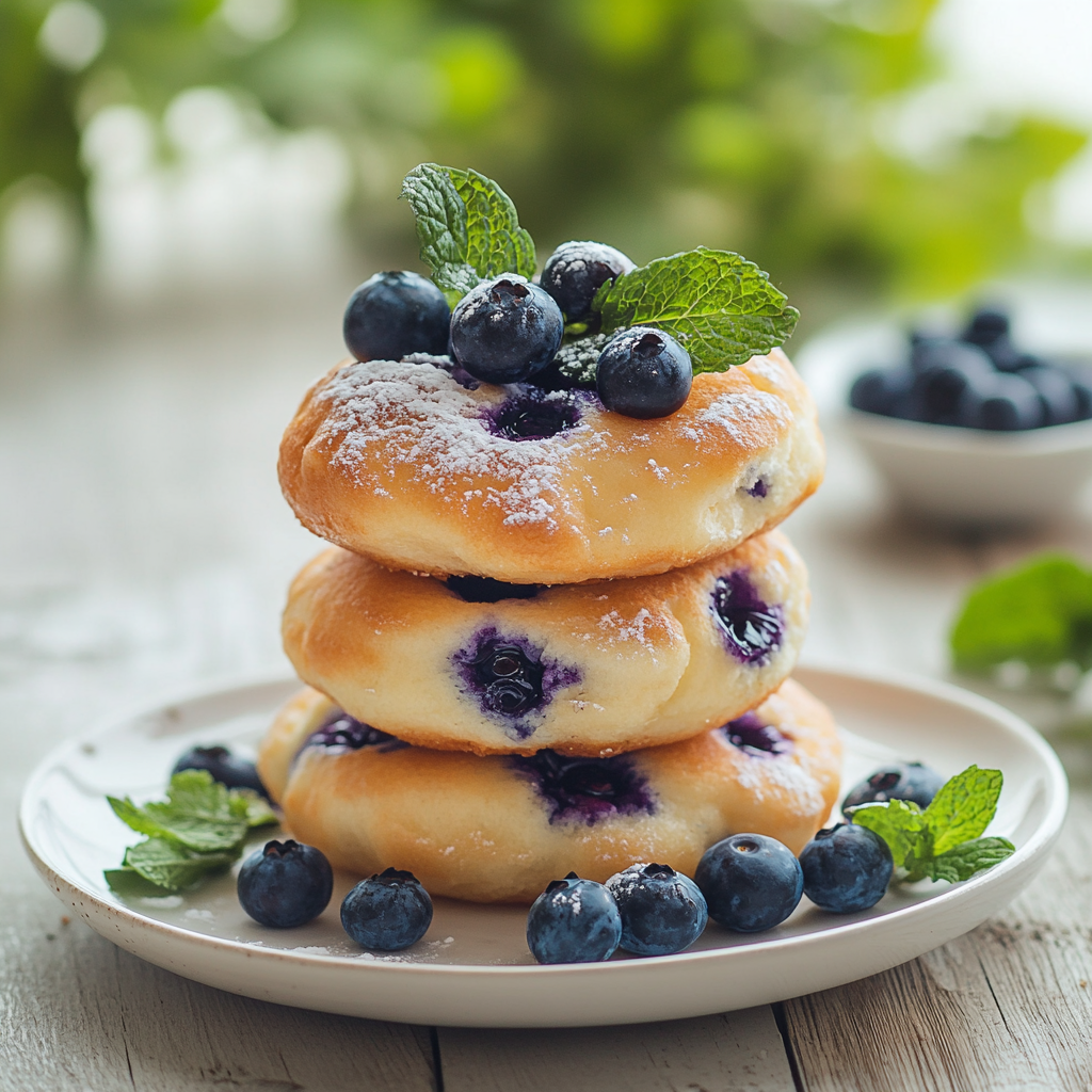 Served blueberry cloud bread with berries