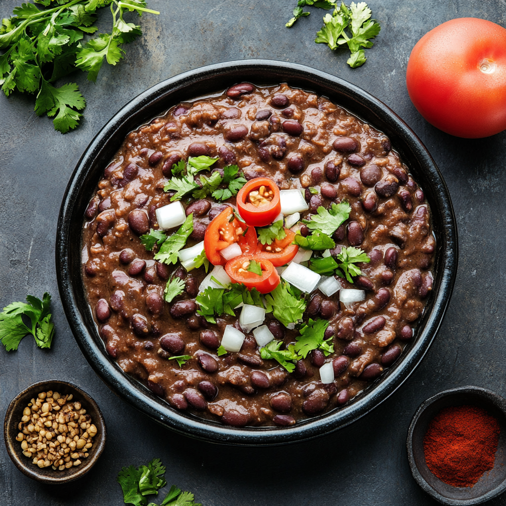 Refried black beans recipe card photo