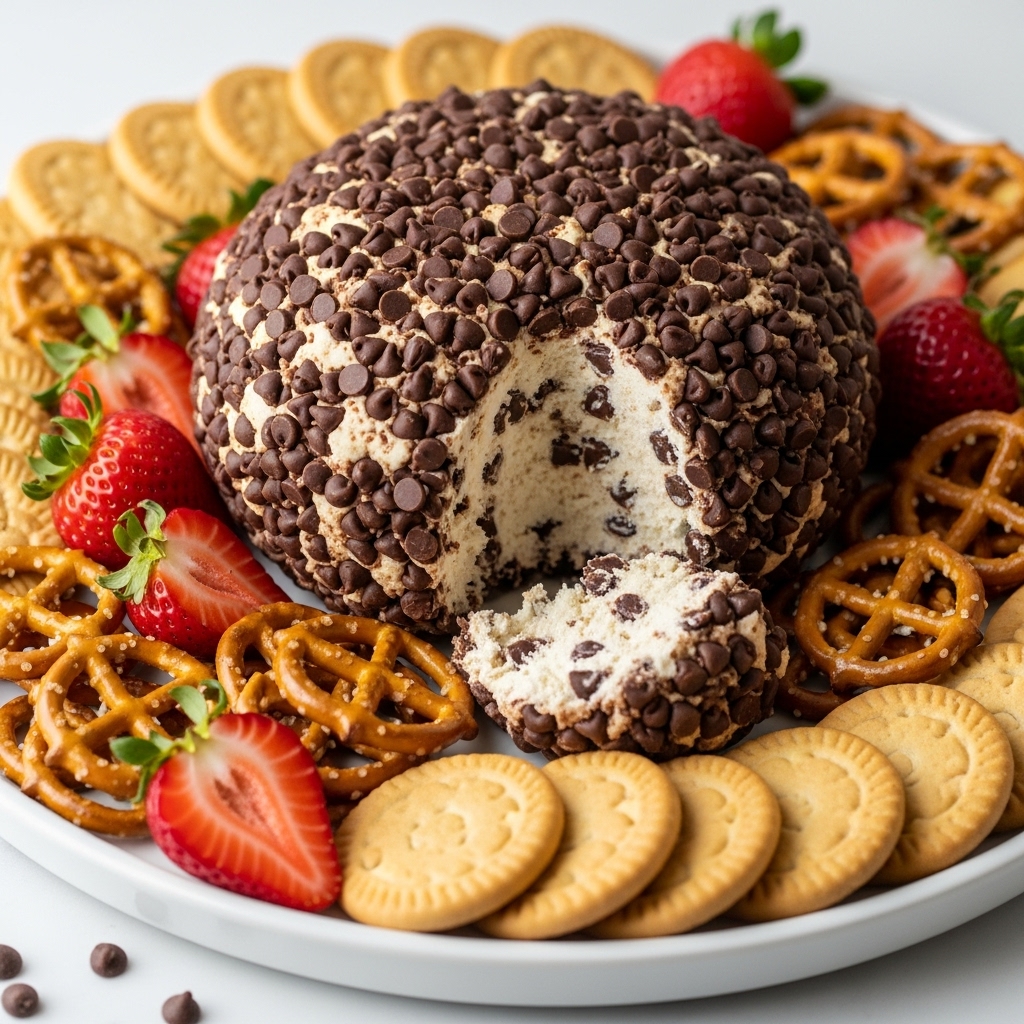 serving chocolate chip cheese ball with sides