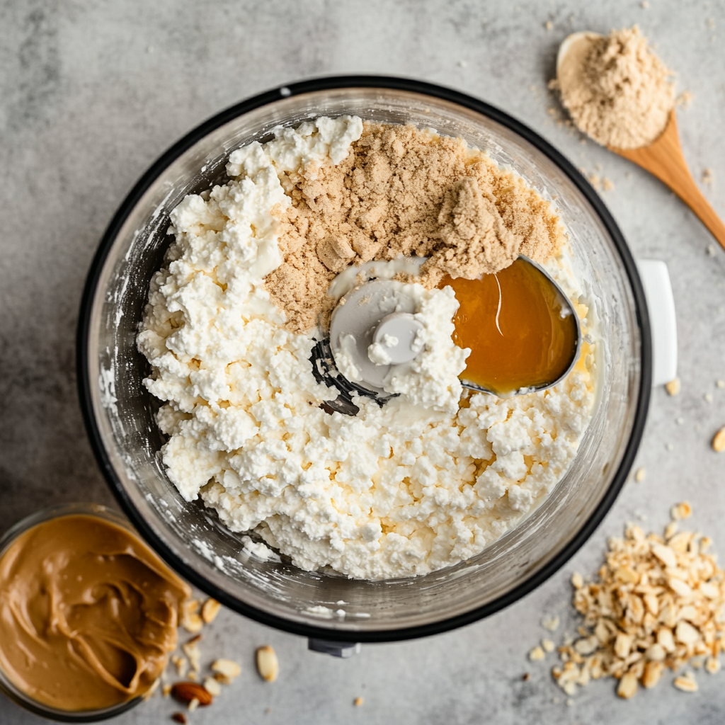 blender mixing cottage cheese cookie dough base