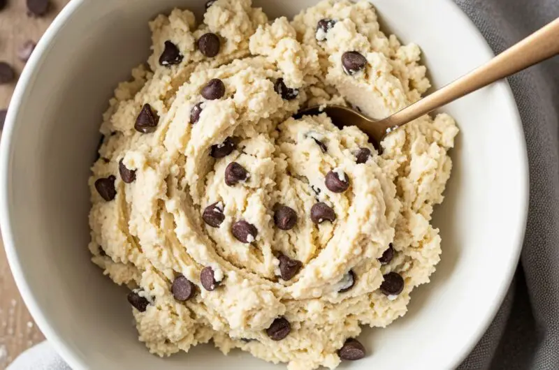 cottage cheese cookie dough in bowl with chocolate chips