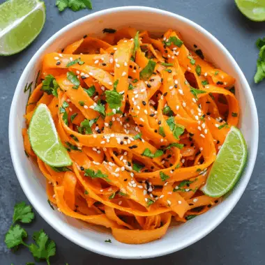 carrot ribbon salad in white bowl