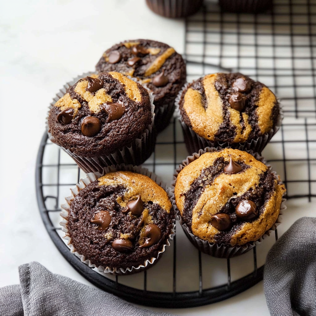Healthier Pumpkin Chocolate Chip Marble Muffins