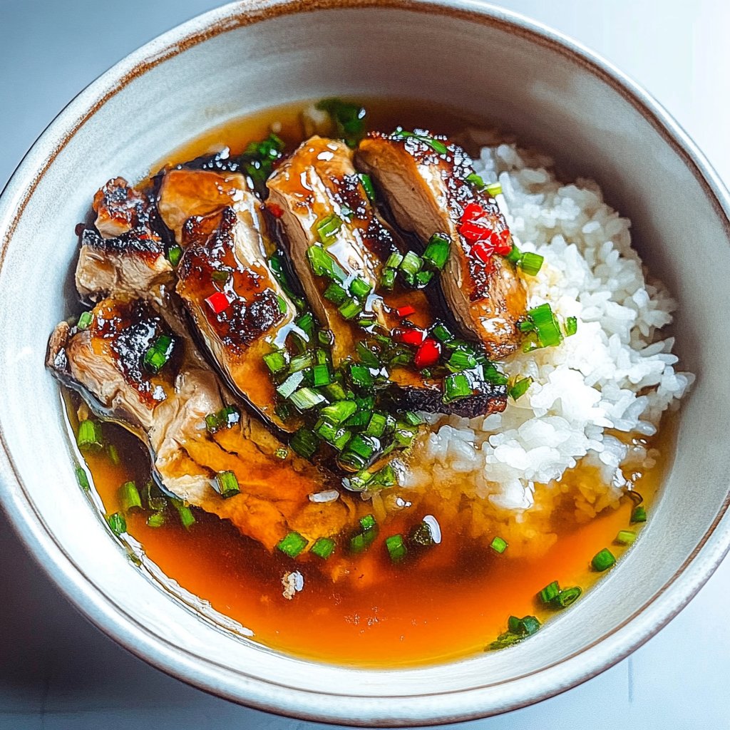 Caramelised Soy Chicken in Garlic Ginger Broth with Rice
