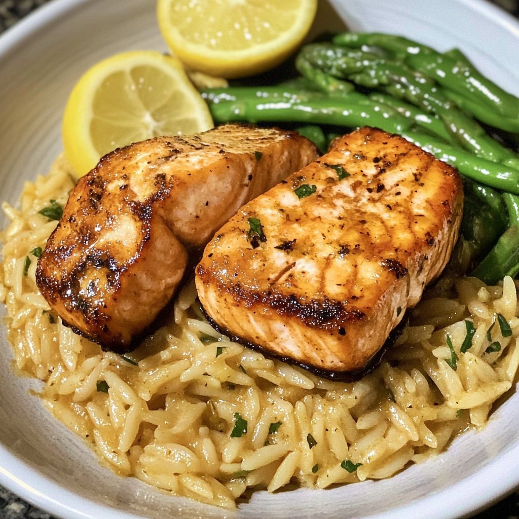 Creamy Lemon Garlic Orzo with Salmon