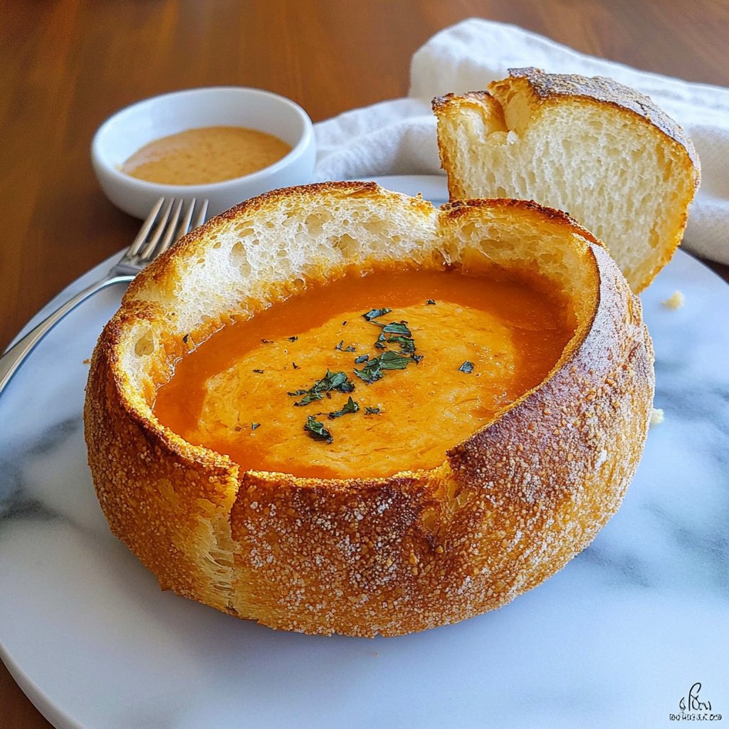 Tomato Soup Grilled Cheese Bread Bowls