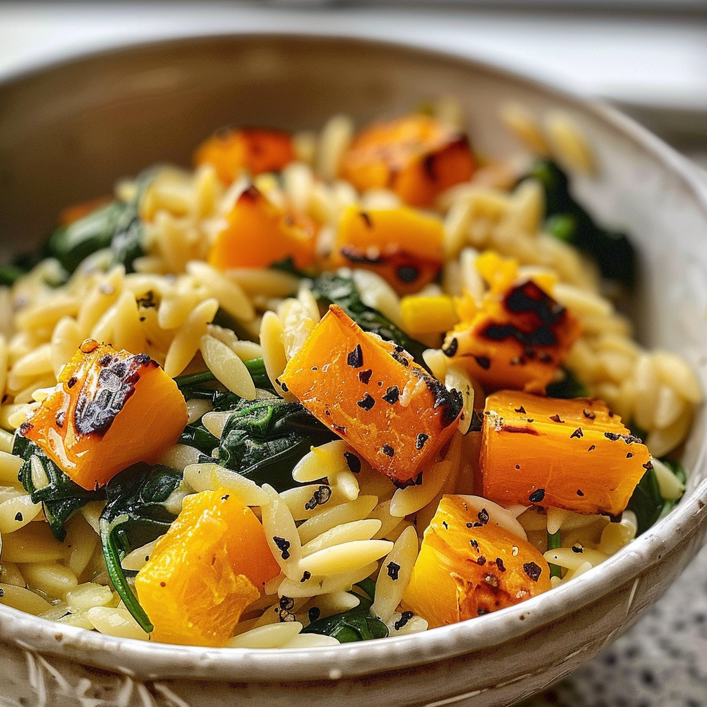 Creamy Orzo with Roasted Butternut Squash and Spinach