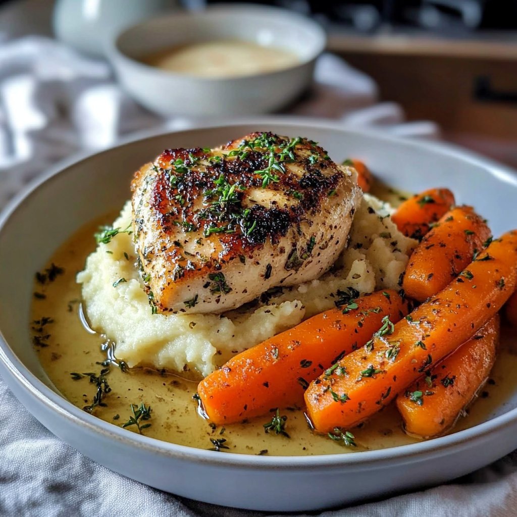 Garlic Herb Chicken with Mashed Potatoes and Carrots