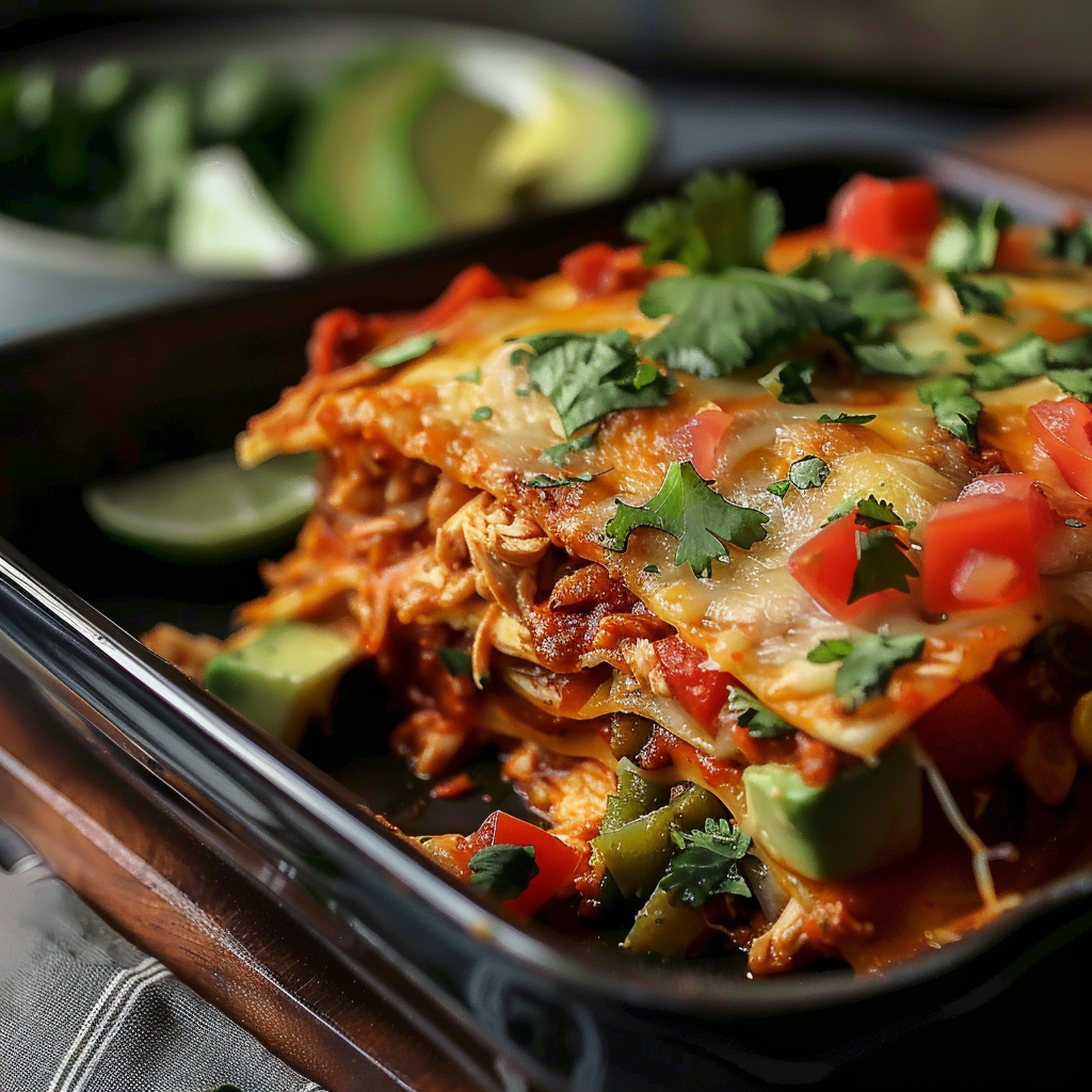 Hearty Crockpot Chicken Enchilada Casserole