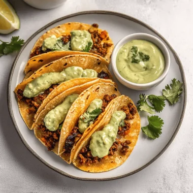 Crispy Baked Ground Turkey Tacos with Avocado Sauce