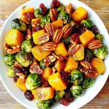 Thanksgiving Butternut Squash and Brussels Sprouts with Pecans and Cranberries